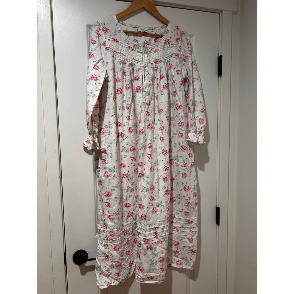 Eileen West White Nightgown with Pink Rose Print